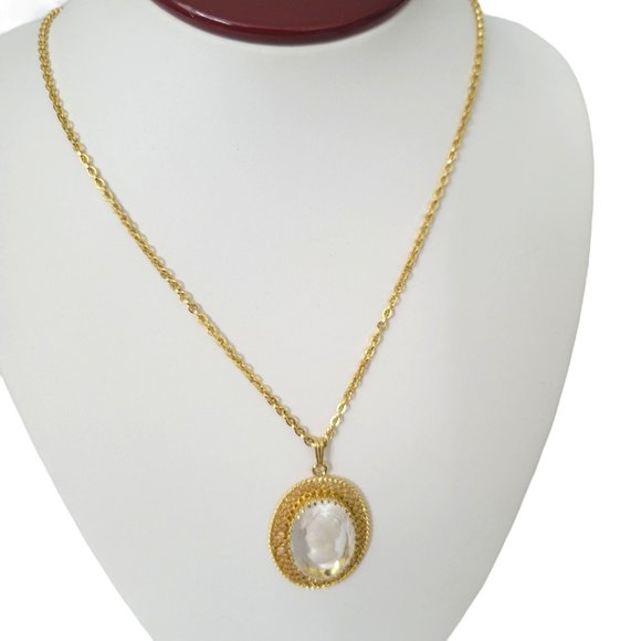 Whiting and Davis Intaglio Frosted Cameo Pendant Necklace 21" Open Weave Vintage - Picture 2 of 12